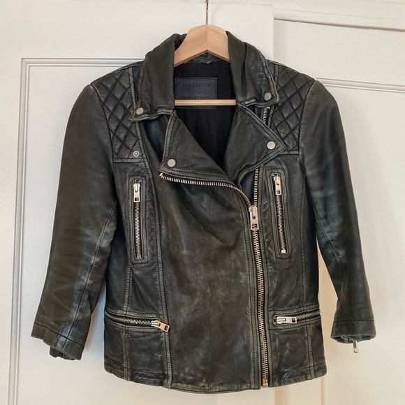 All Saints Jackets & Blazers - ALL SAINTS BLACK LEATHER BIKER / MOTO JACKET